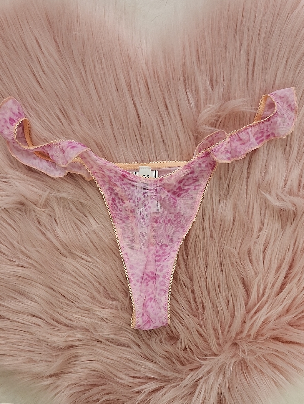 Brand New PINK VICTORIA'S SECRET MESH RUFFLE THONG-M